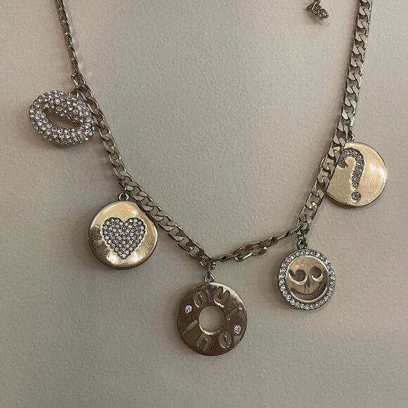 ABS Allen Schwartz Silver Chain Charm Necklace Oui Oui Lips Heart Smiley Face - Picture 1 of 3